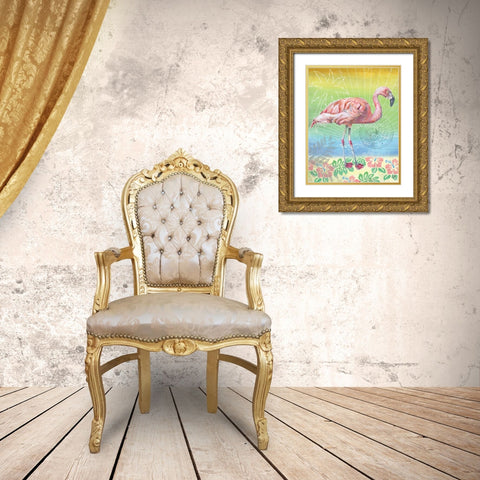 Summer Splash Flamingo Gold Ornate Wood Framed Art Print with Double Matting by K, Onna