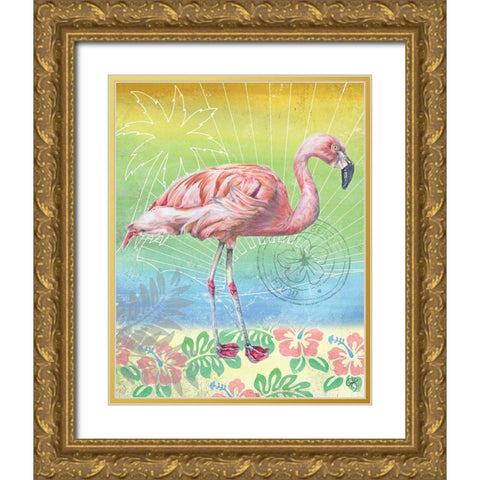 Summer Splash Flamingo Gold Ornate Wood Framed Art Print with Double Matting by K, Onna