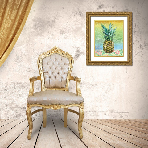 Summer Splash Pineapple Gold Ornate Wood Framed Art Print with Double Matting by K, Onna