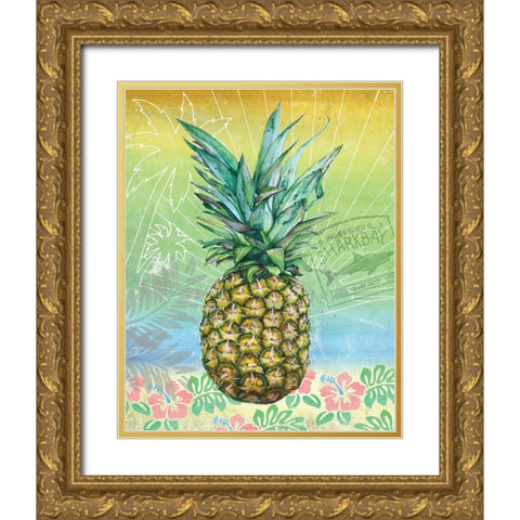 Summer Splash Pineapple Gold Ornate Wood Framed Art Print with Double Matting by K, Onna
