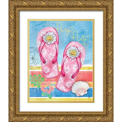 Summer Splash Flip Flops Gold Ornate Wood Framed Art Print with Double Matting by K, Onna