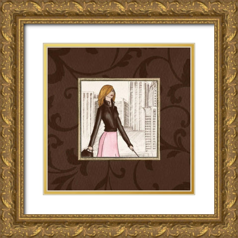 New York in Pink Gold Ornate Wood Framed Art Print with Double Matting by Laliberte, Andrea
