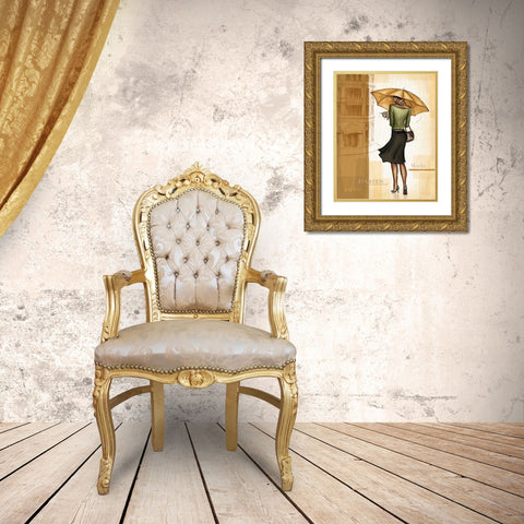 Golden Rain Paris Gold Ornate Wood Framed Art Print with Double Matting by Laliberte, Andrea