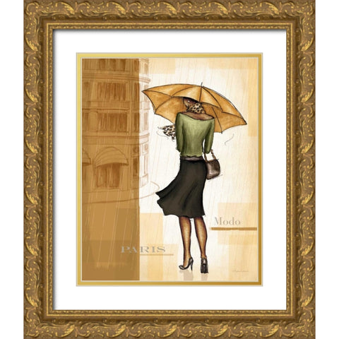 Golden Rain Paris Gold Ornate Wood Framed Art Print with Double Matting by Laliberte, Andrea