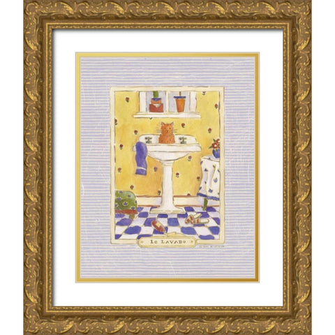 Kitty Lavabo Gold Ornate Wood Framed Art Print with Double Matting by McCollum, Sudi