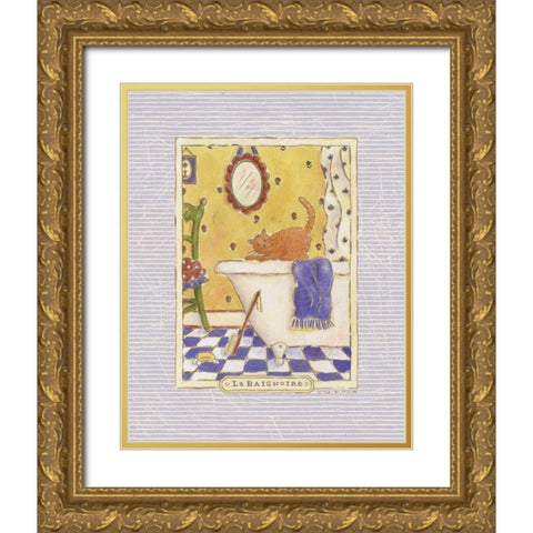 Kitty Baignoire Gold Ornate Wood Framed Art Print with Double Matting by McCollum, Sudi