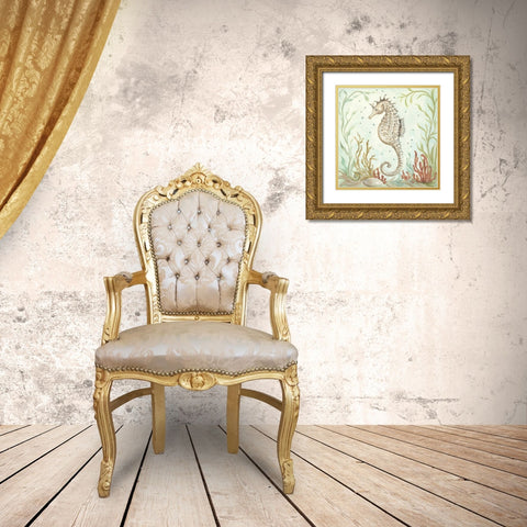 Seahorse III Gold Ornate Wood Framed Art Print with Double Matting by McRostie, Kate