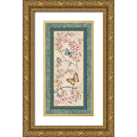 Le Jardin Butterfly Panel I Gold Ornate Wood Framed Art Print with Double Matting by McRostie, Kate