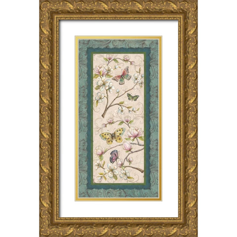 Le Jardin Butterfly Panel II Gold Ornate Wood Framed Art Print with Double Matting by McRostie, Kate