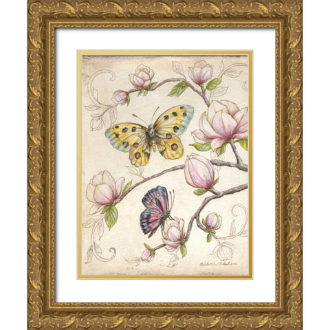 Le Jardin Butterfly V Gold Ornate Wood Framed Art Print with Double Matting by McRostie, Kate