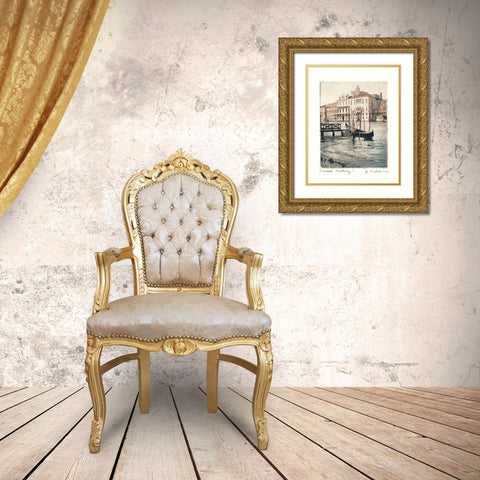 Gondola Waiting Gold Ornate Wood Framed Art Print with Double Matting by Melious, Amy