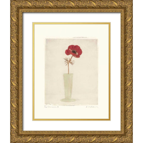 Red Anemones I Gold Ornate Wood Framed Art Print with Double Matting by Melious, Amy