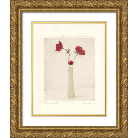 Red Anemones III Gold Ornate Wood Framed Art Print with Double Matting by Melious, Amy