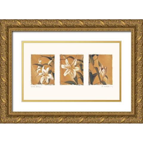 White Lilies Gold Ornate Wood Framed Art Print with Double Matting by Melious, Amy