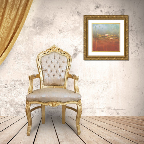 Pond Lilies II Gold Ornate Wood Framed Art Print with Double Matting by Melious, Amy