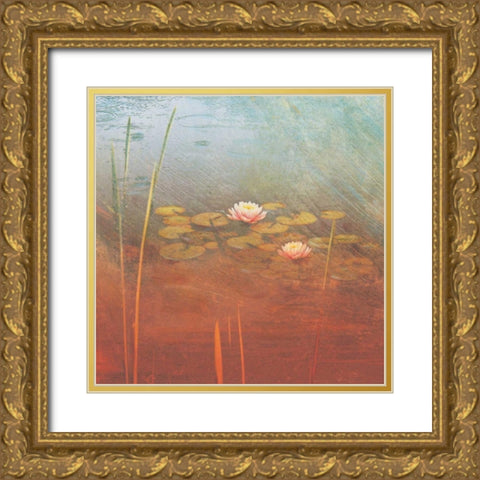 Pond Lilies II Gold Ornate Wood Framed Art Print with Double Matting by Melious, Amy