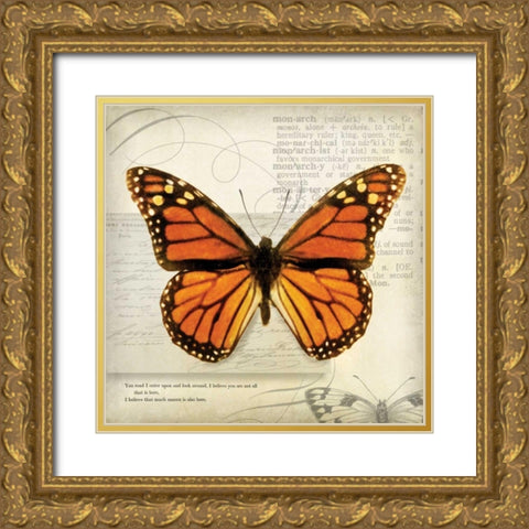Butterflies Script II Gold Ornate Wood Framed Art Print with Double Matting by Melious, Amy