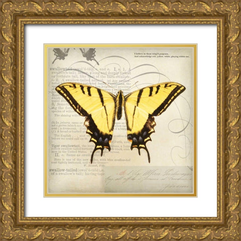 Butterflies Script V Gold Ornate Wood Framed Art Print with Double Matting by Melious, Amy