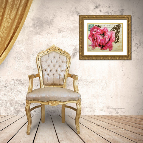 Carte Postale Poppy Gold Ornate Wood Framed Art Print with Double Matting by Melious, Amy