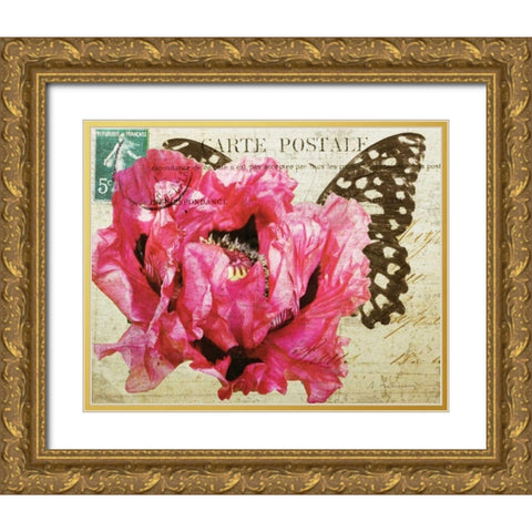 Carte Postale Poppy Gold Ornate Wood Framed Art Print with Double Matting by Melious, Amy