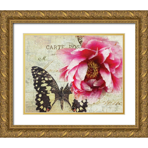 Carte Postale Peony Gold Ornate Wood Framed Art Print with Double Matting by Melious, Amy
