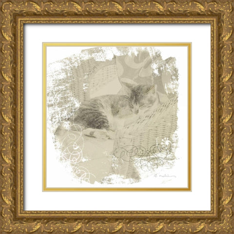 Feline Illustration I Gold Ornate Wood Framed Art Print with Double Matting by Melious, Amy