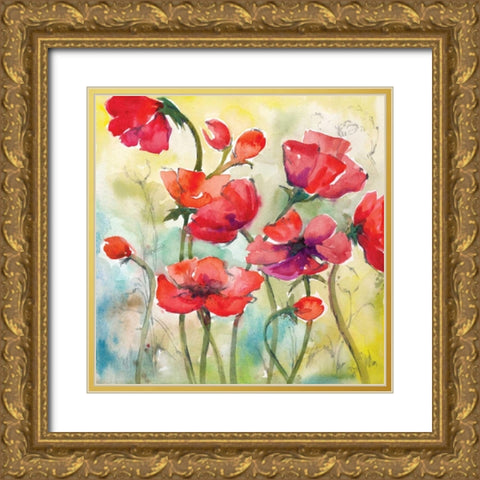 Poppy Study I Gold Ornate Wood Framed Art Print with Double Matting by Ferry, Margaret
