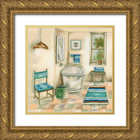 Tile Bath I Gold Ornate Wood Framed Art Print with Double Matting by Ferry, Margaret