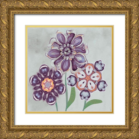 Posies In Purple I Gold Ornate Wood Framed Art Print with Double Matting by Ferry, Margaret