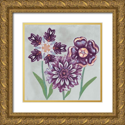 Posies In Purple II Gold Ornate Wood Framed Art Print with Double Matting by Ferry, Margaret