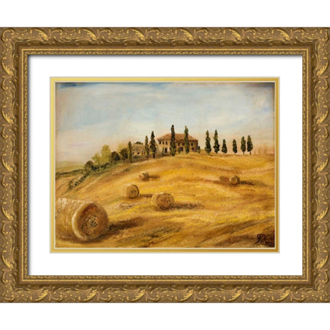 Tuscan Hayfield Gold Ornate Wood Framed Art Print with Double Matting by Monahan, Jodi