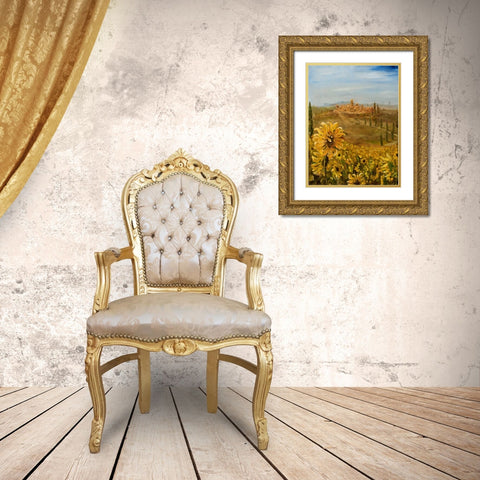 Tuscan Sunflowers I Gold Ornate Wood Framed Art Print with Double Matting by Monahan, Jodi