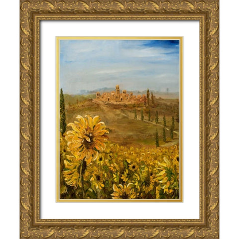 Tuscan Sunflowers I Gold Ornate Wood Framed Art Print with Double Matting by Monahan, Jodi