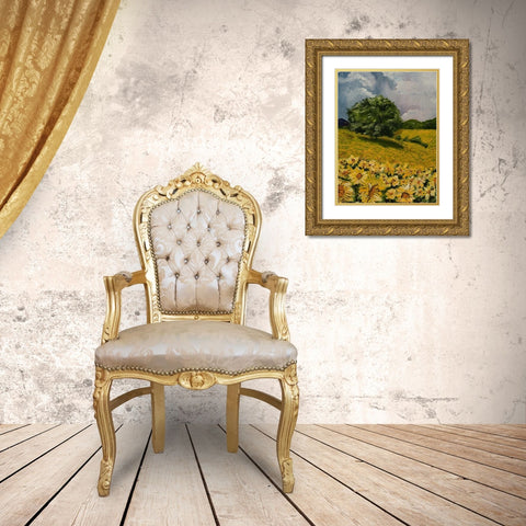 Tuscan Sunflowers II Gold Ornate Wood Framed Art Print with Double Matting by Monahan, Jodi