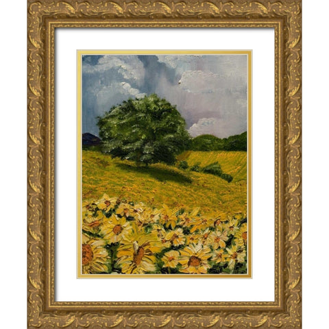 Tuscan Sunflowers II Gold Ornate Wood Framed Art Print with Double Matting by Monahan, Jodi