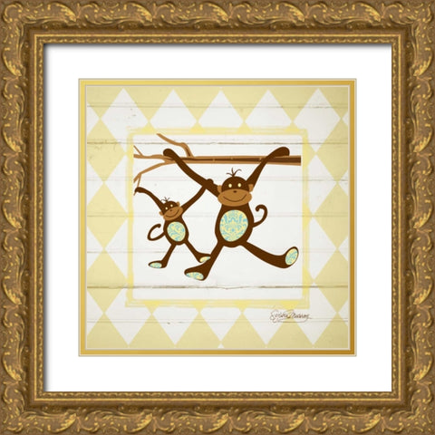 Monkeys Gold Ornate Wood Framed Art Print with Double Matting by Murray, Sylvia