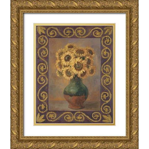 Sunflowers Gold Ornate Wood Framed Art Print with Double Matting by Misa, Eva