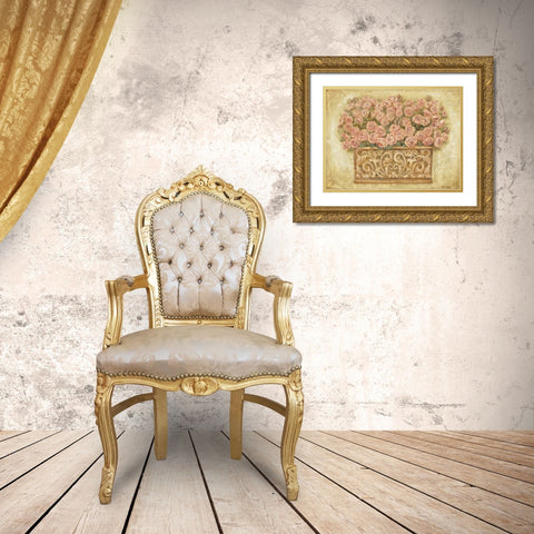 Pink Roses Gold Ornate Wood Framed Art Print with Double Matting by Misa, Eva
