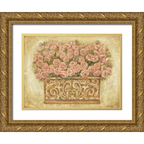 Pink Roses Gold Ornate Wood Framed Art Print with Double Matting by Misa, Eva
