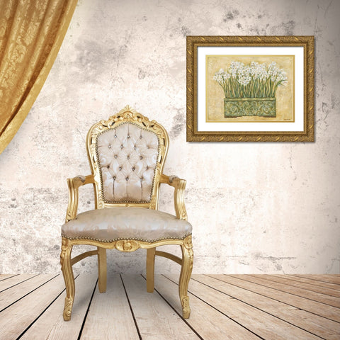 White Narcissus Gold Ornate Wood Framed Art Print with Double Matting by Misa, Eva