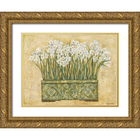 White Narcissus Gold Ornate Wood Framed Art Print with Double Matting by Misa, Eva