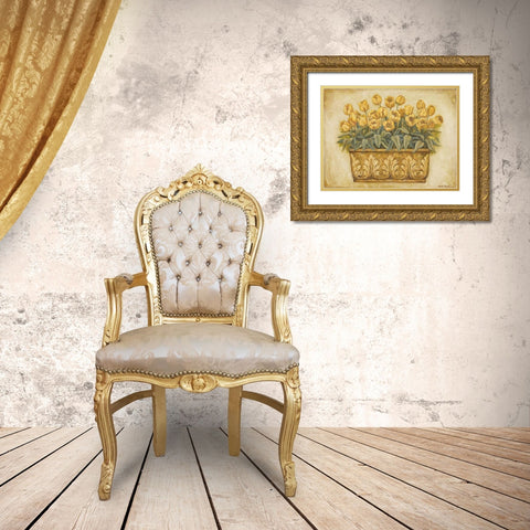 Yellow Tulips Gold Ornate Wood Framed Art Print with Double Matting by Misa, Eva