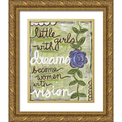 Little Girls Gold Ornate Wood Framed Art Print with Double Matting by Martin, Monica