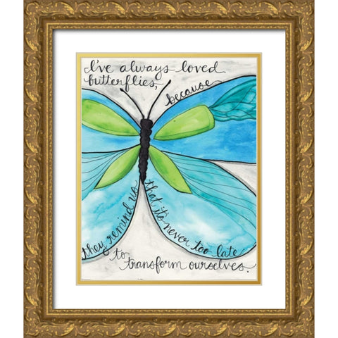 Turquoise Butterfly Gold Ornate Wood Framed Art Print with Double Matting by Martin, Monica