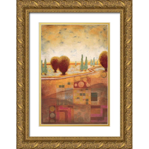 Quilted Landscape I Gold Ornate Wood Framed Art Print with Double Matting by Osborne, Susan