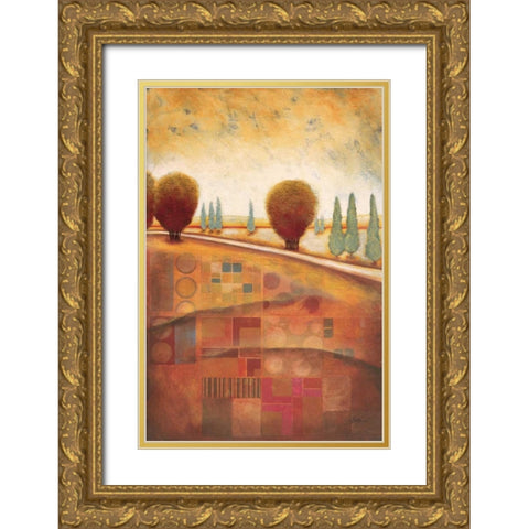 Quilted Landscape II Gold Ornate Wood Framed Art Print with Double Matting by Osborne, Susan
