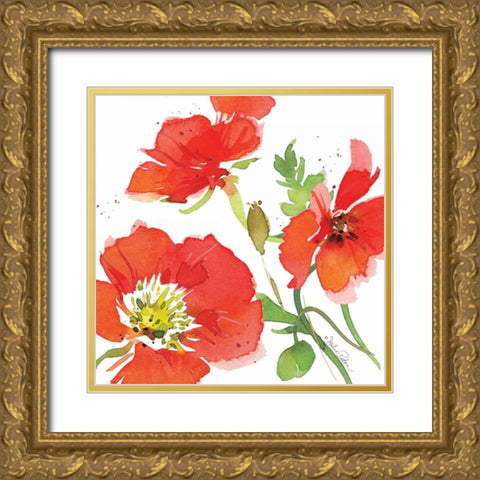 Red Poppies I Gold Ornate Wood Framed Art Print with Double Matting by Paton, Julie
