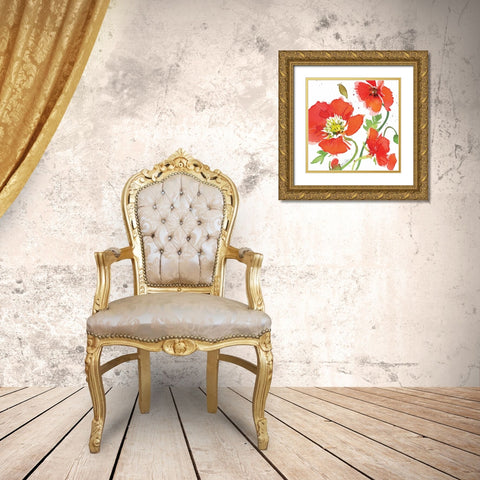 Red Poppies II Gold Ornate Wood Framed Art Print with Double Matting by Paton, Julie