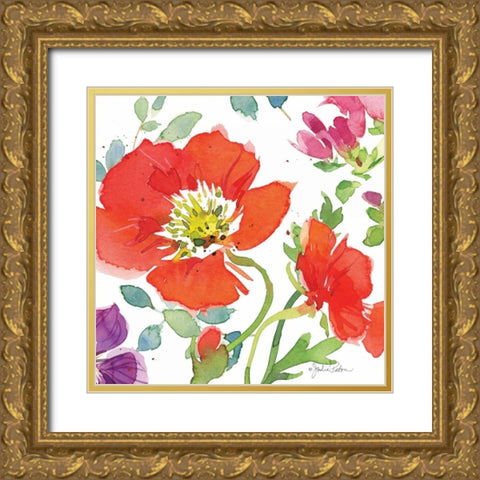 Red Poppies III Gold Ornate Wood Framed Art Print with Double Matting by Paton, Julie