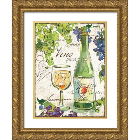 Vin Pinot Gold Ornate Wood Framed Art Print with Double Matting by Paton, Julie